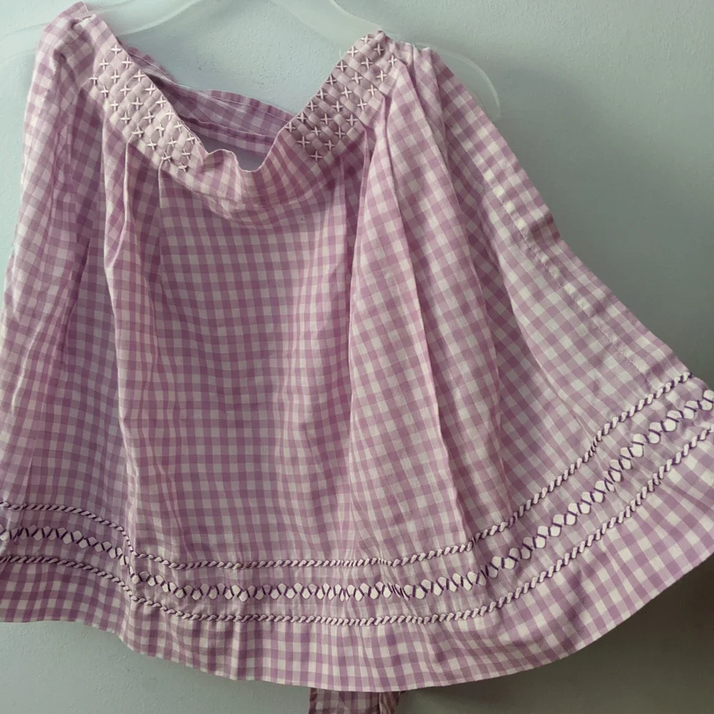 Vtg Purple Gingham Apron with Embroidery and Rick Rack 17